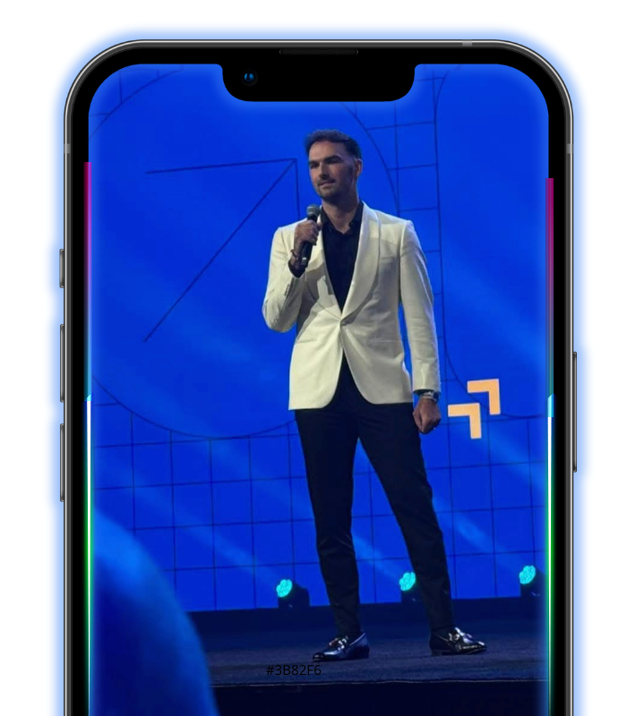 Dylan Crane presenting on stage